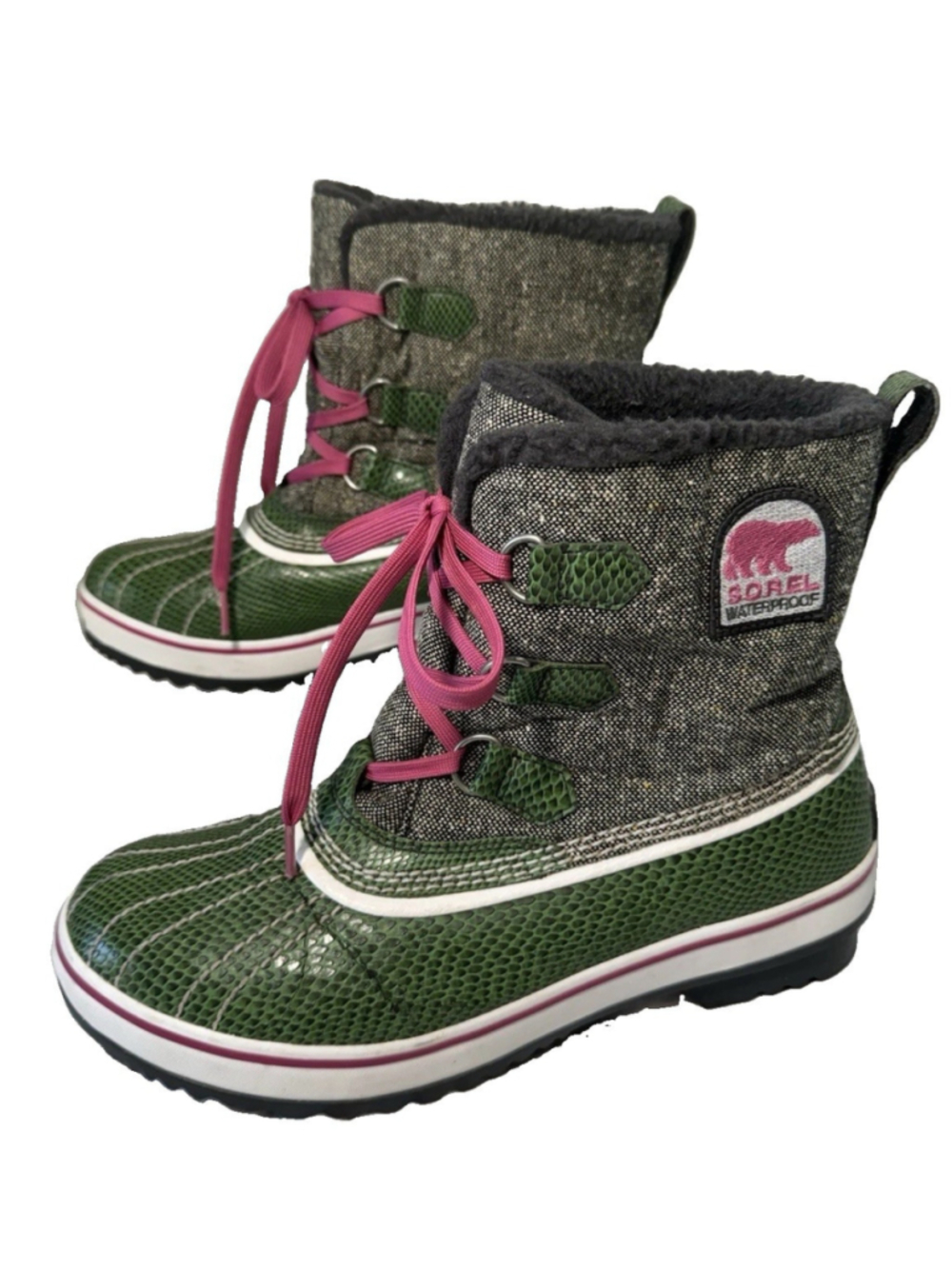 Sorel Tivoli Boots Size 9 All Weather Duck Boot Green Snake Print - Picture 2 of 15